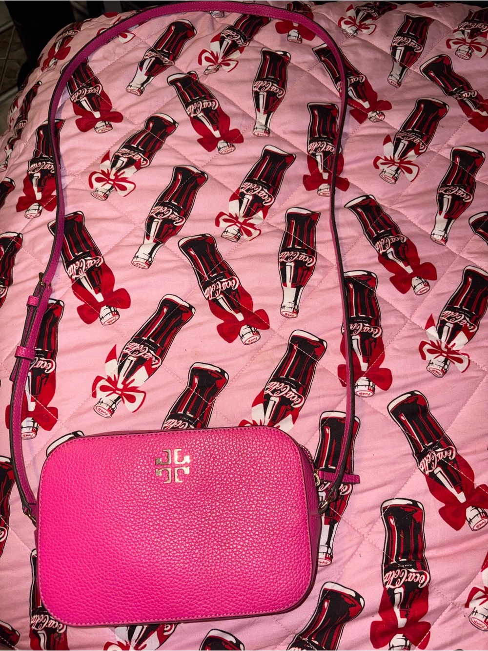 Pre loved / lightly used Burch Fleming Pebbled Leather Crossbody Bag in Hot Pink